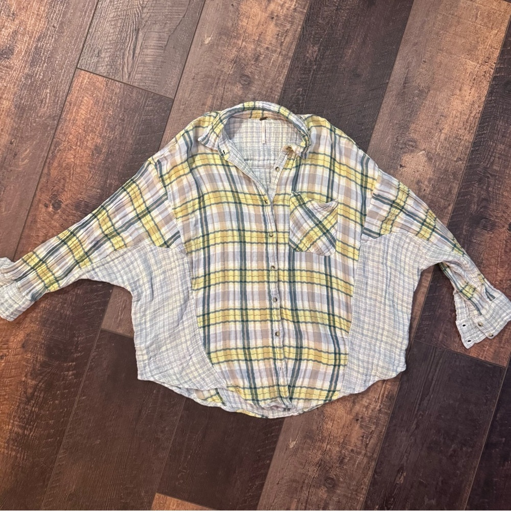 Free People Plaid Cotton Gauze Button Down Shirt | Oversized | XS